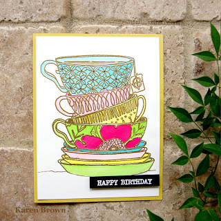 Stacked Teacups by Catherine Scanlon Gold embossed and water-colored.