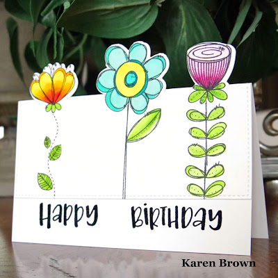 WPlus9 Doodle Buds handmade card with off the edge die cutting. off the edge die-cut card.