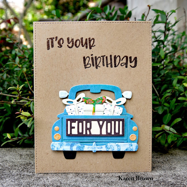 Spellbinders Truckin\' Through the Seasons handmade card. Spellbinders October 2018 Large Die Kit