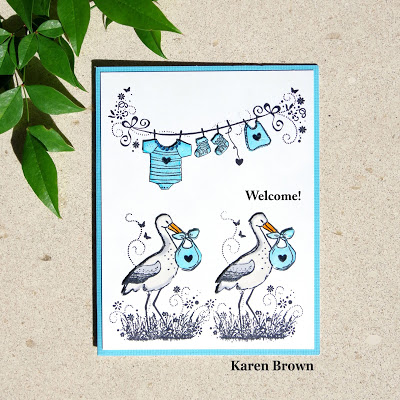Vintage looking card for twins. Forever in Time Baby Stamp Set