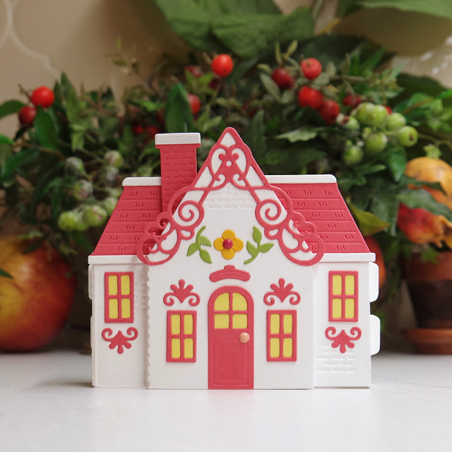 Dahlia Pink 3D Pop House created using APG July 2021 Spellbinder's kit.