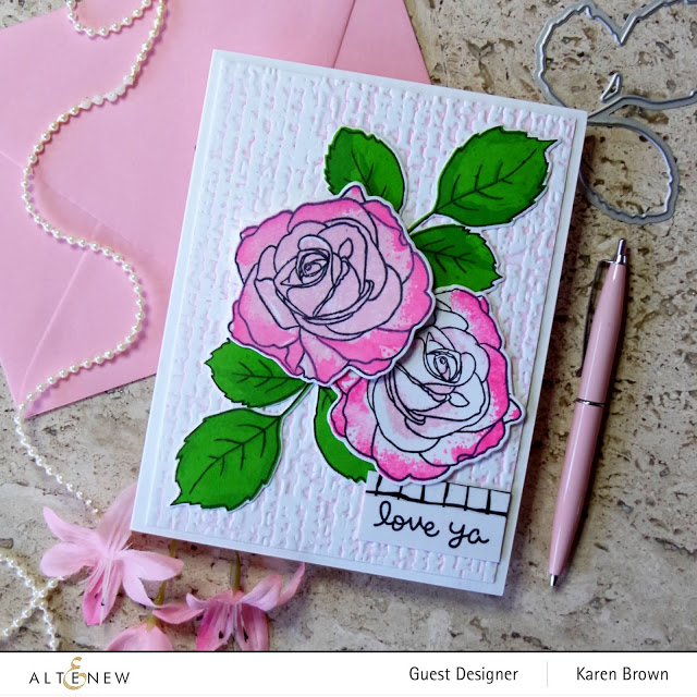 3D embossing folder with pink pigment ink.