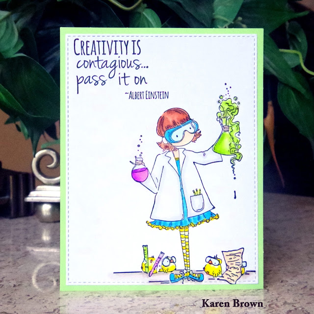 Stamping Bella\'s Sage the Scientist stamp set on a handmade card. Test tubes embellished with Tonic Nuvo Crystal Glaze.