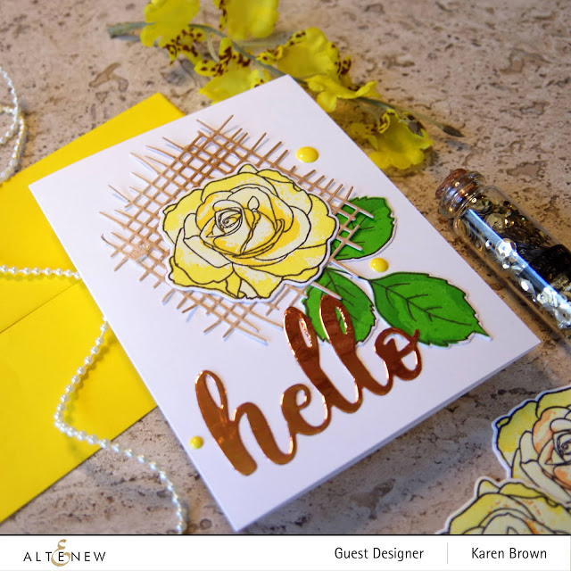 Altenew Simply Hello with copper mirror card stock.