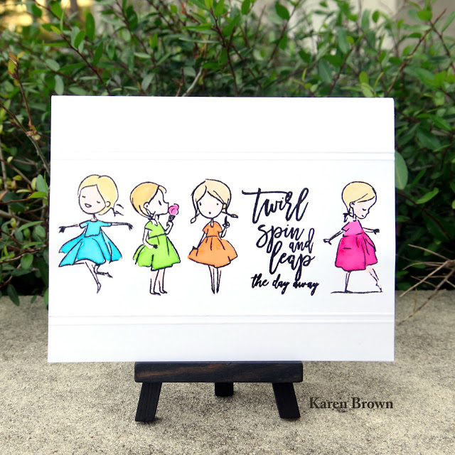 CAS card using Picket Fences Sweet Dear Friend stamp set. Handmade card with a scored border and illustrated with Tombow markers.