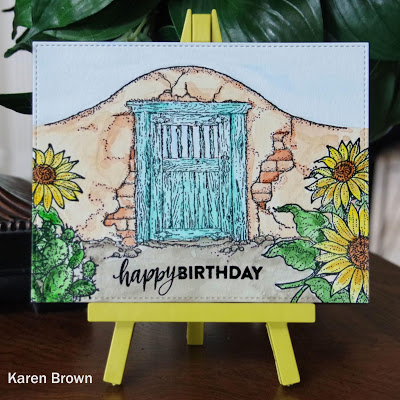 B&J Art Stamps by Judy Duke: Sunflowers, Santa Fe Gate, Prickly Pear Cactus stamps Handmade Santa Fe Style Birthday card