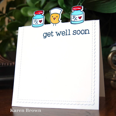 CAS card with off the edge die-cutting using Lawn Fawn\'s Get Well Soon stamp and die set.