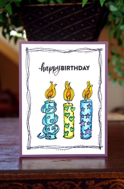 Handmade card using Rubbernecker Stamps Candle Set.