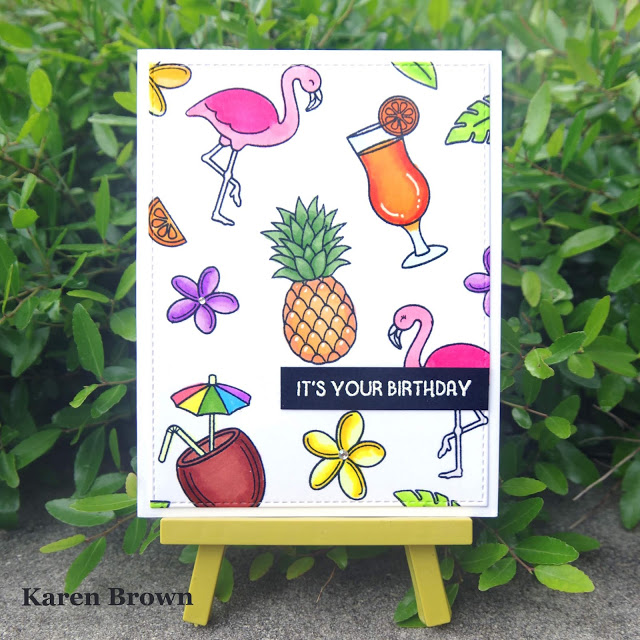 Pattern stamping using Sunny Studio\'s Tropical Paradise stamp set.