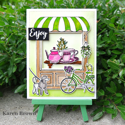 Coffee scene card using My Monthly Hero January 2019 and April 2017.