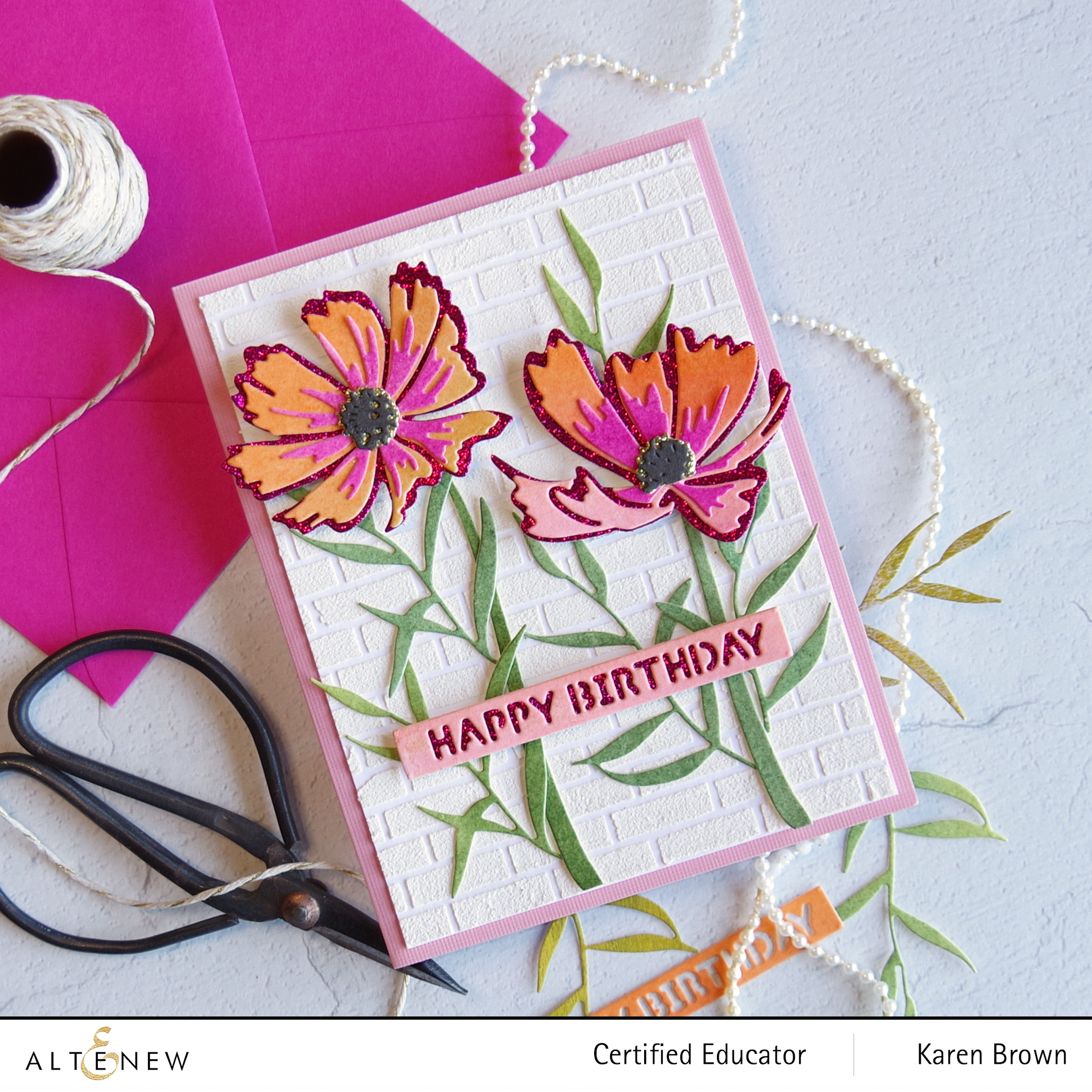 Cardmaking with Altenew Glitter Cardstock in Pink Brilliance + Cosmos Layering Dies.