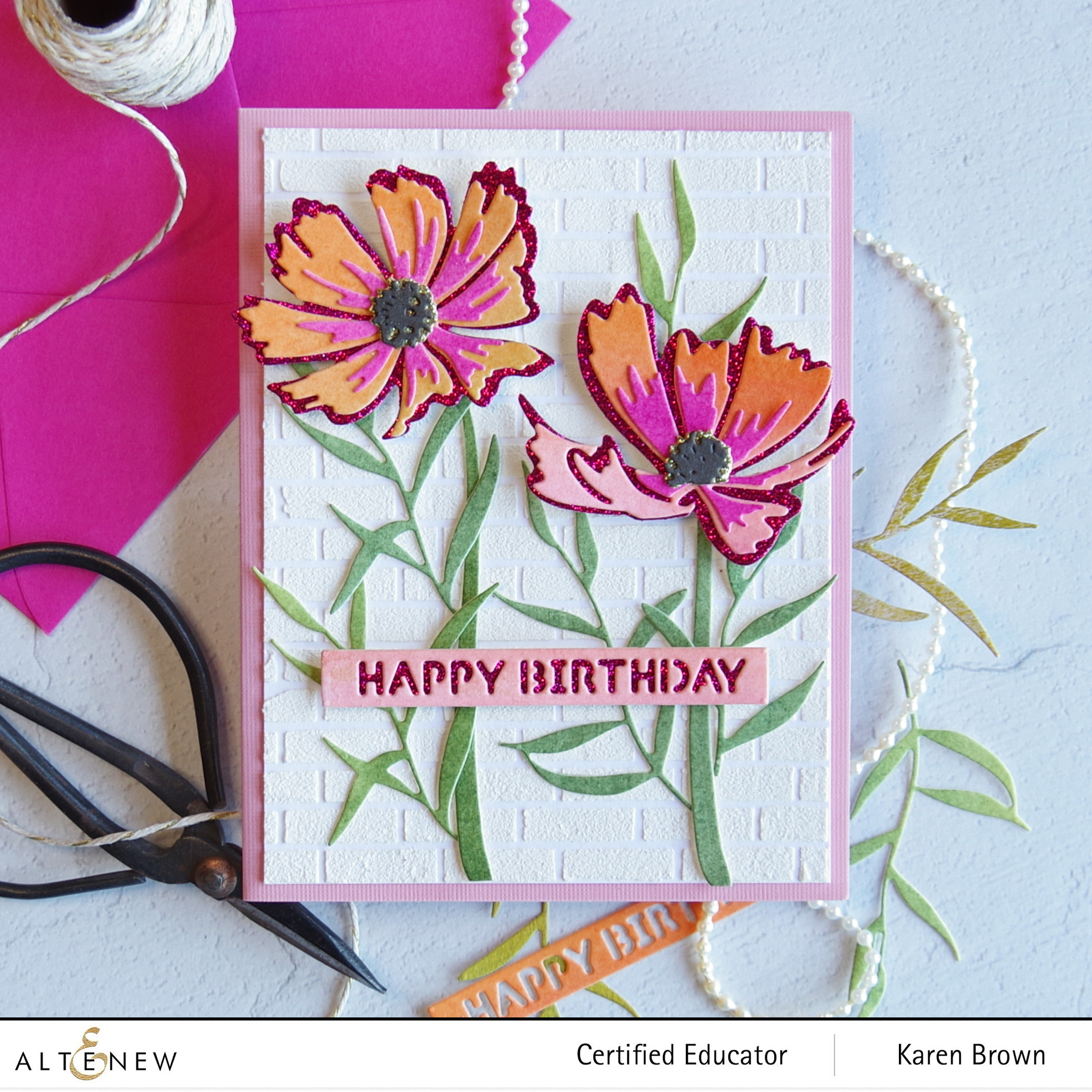 Cardmaking with Altenew Glitter Cardstock in Pink Brilliance + Cosmos Layering Dies.