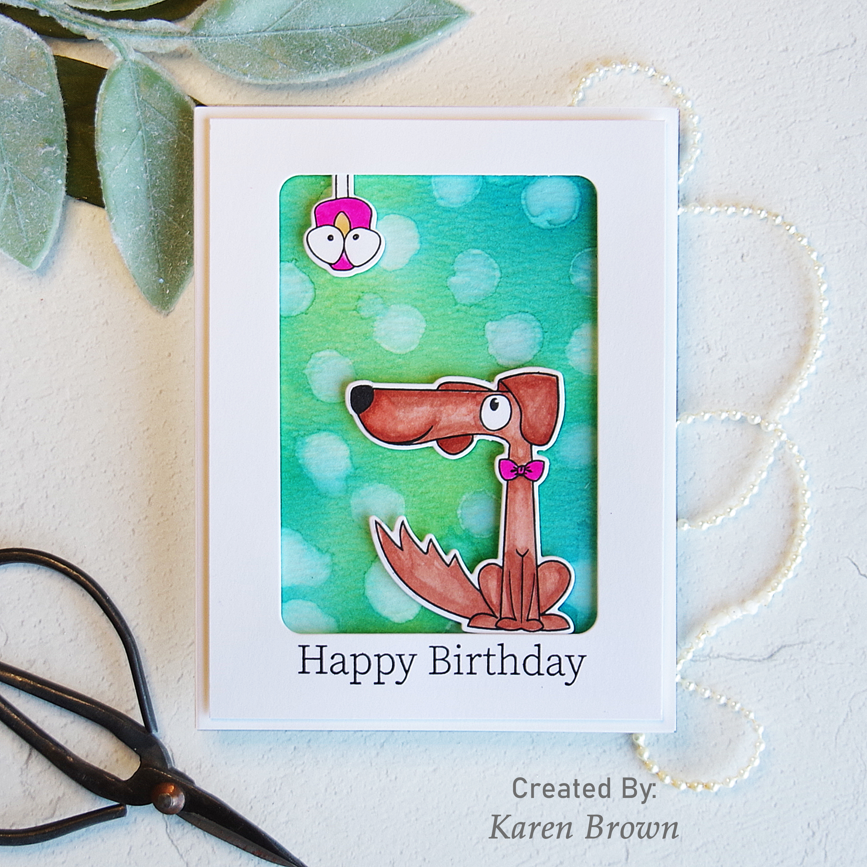 Photoplay Fetch  + Simon Says Stamp Stacking Animals bird for a dog themed birthday card.