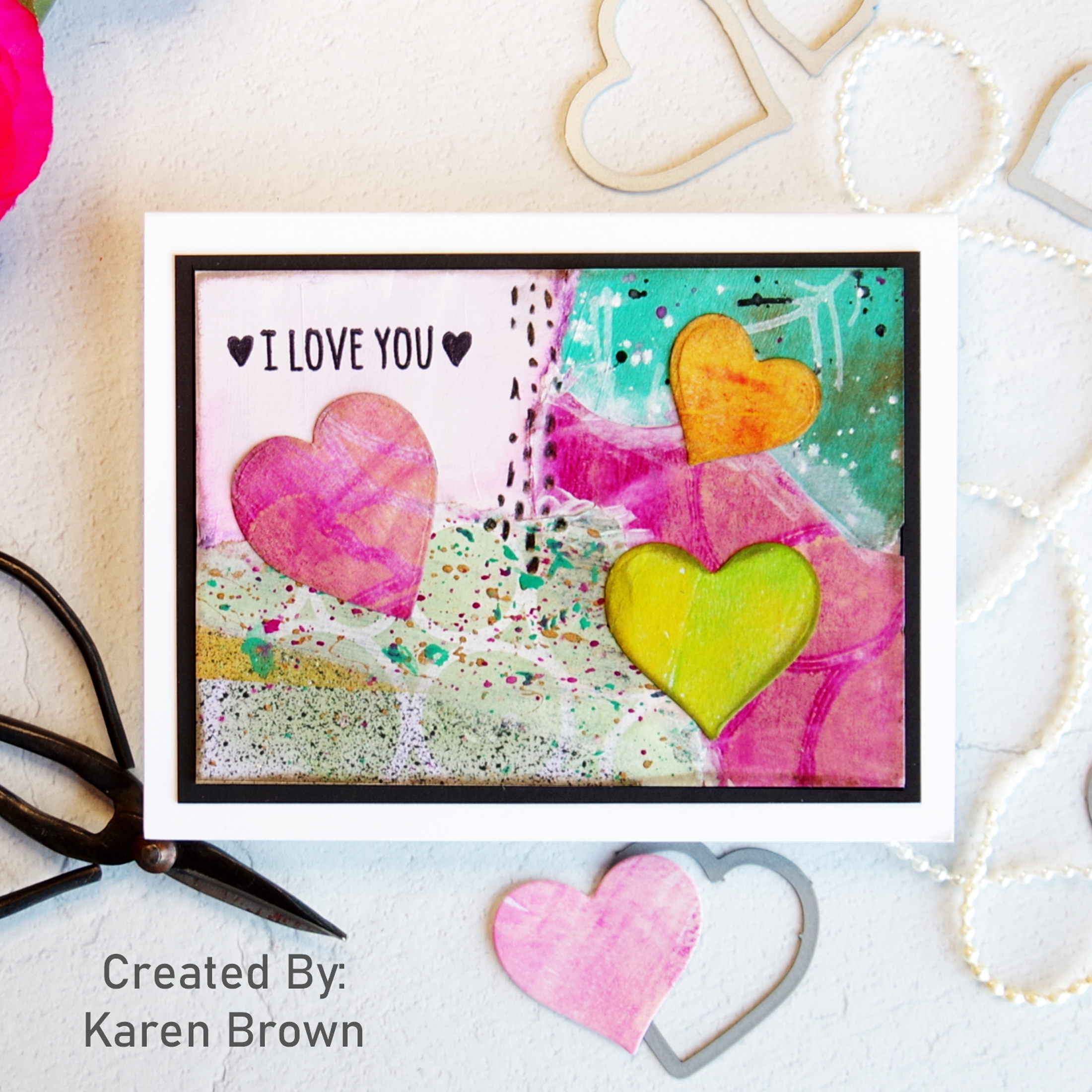 Valentine made with Gel Press Prints + Die Cut Hearts