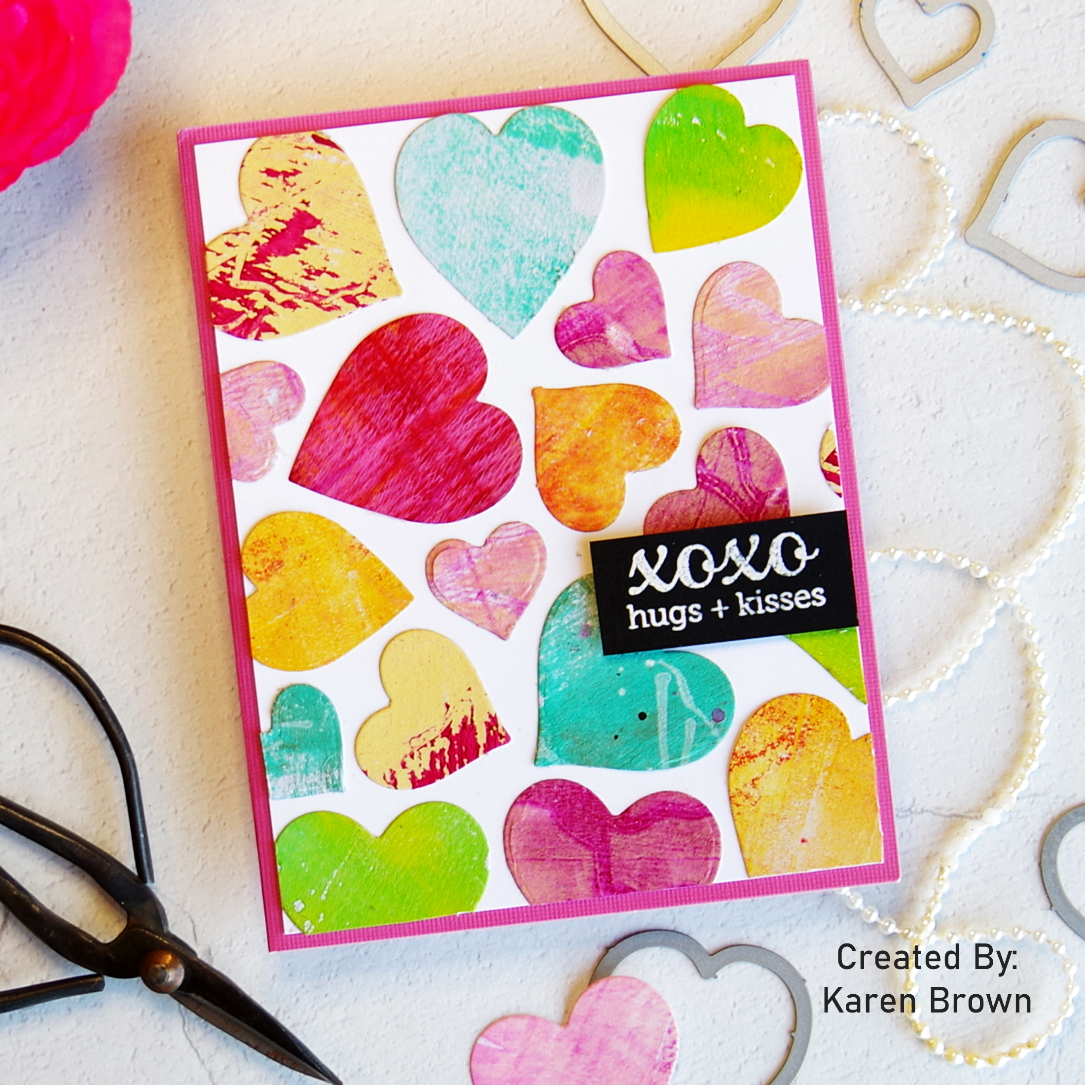 DIY Mixed Media Valentine with die cut hearts using my Xyron Create A Sticker machine