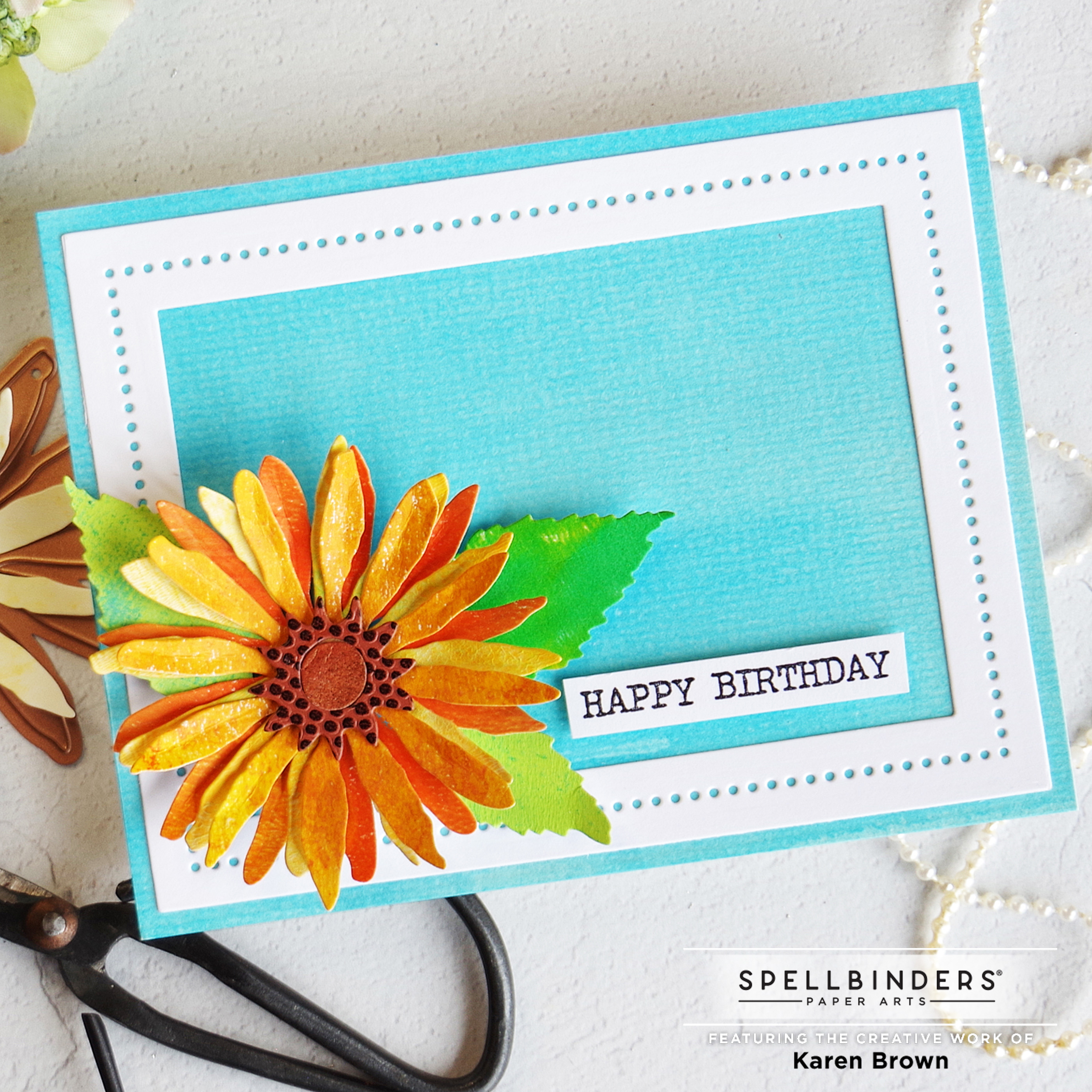 A die cut card using Spellbinders Sunflower from Susan's Garden Favorites Collection.