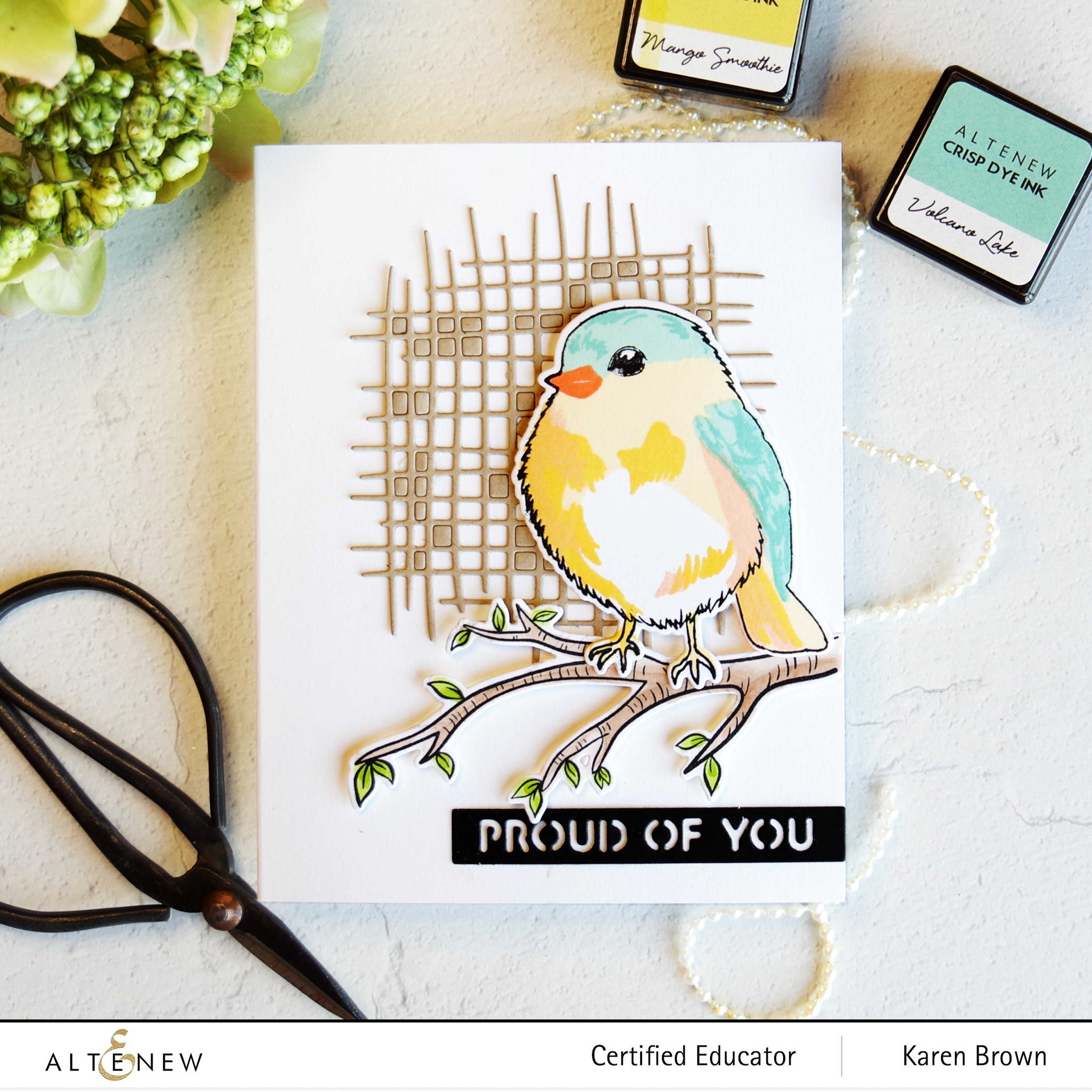 Altenew's Bird of the Woods layering stamps + burlap texture die background handmade card