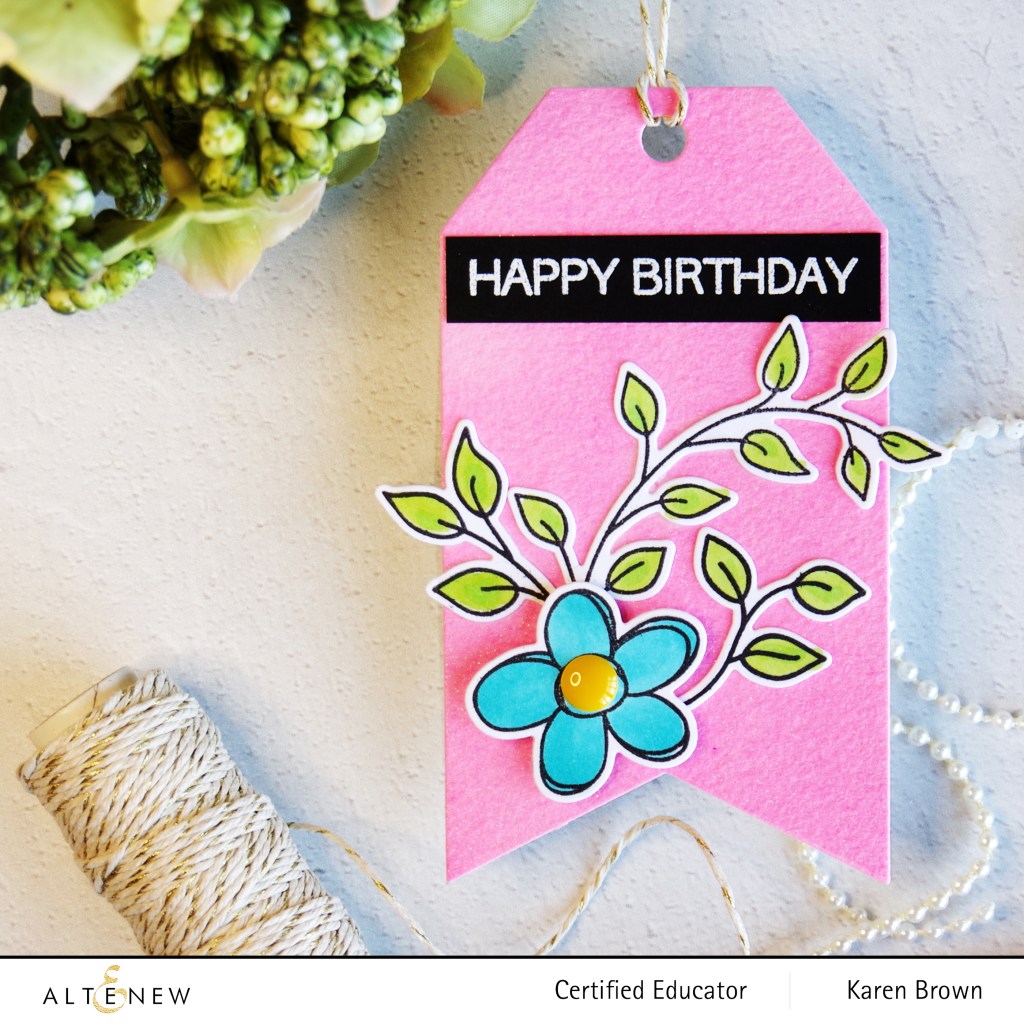 Pink Altenew Glitter cardstock gift tag.