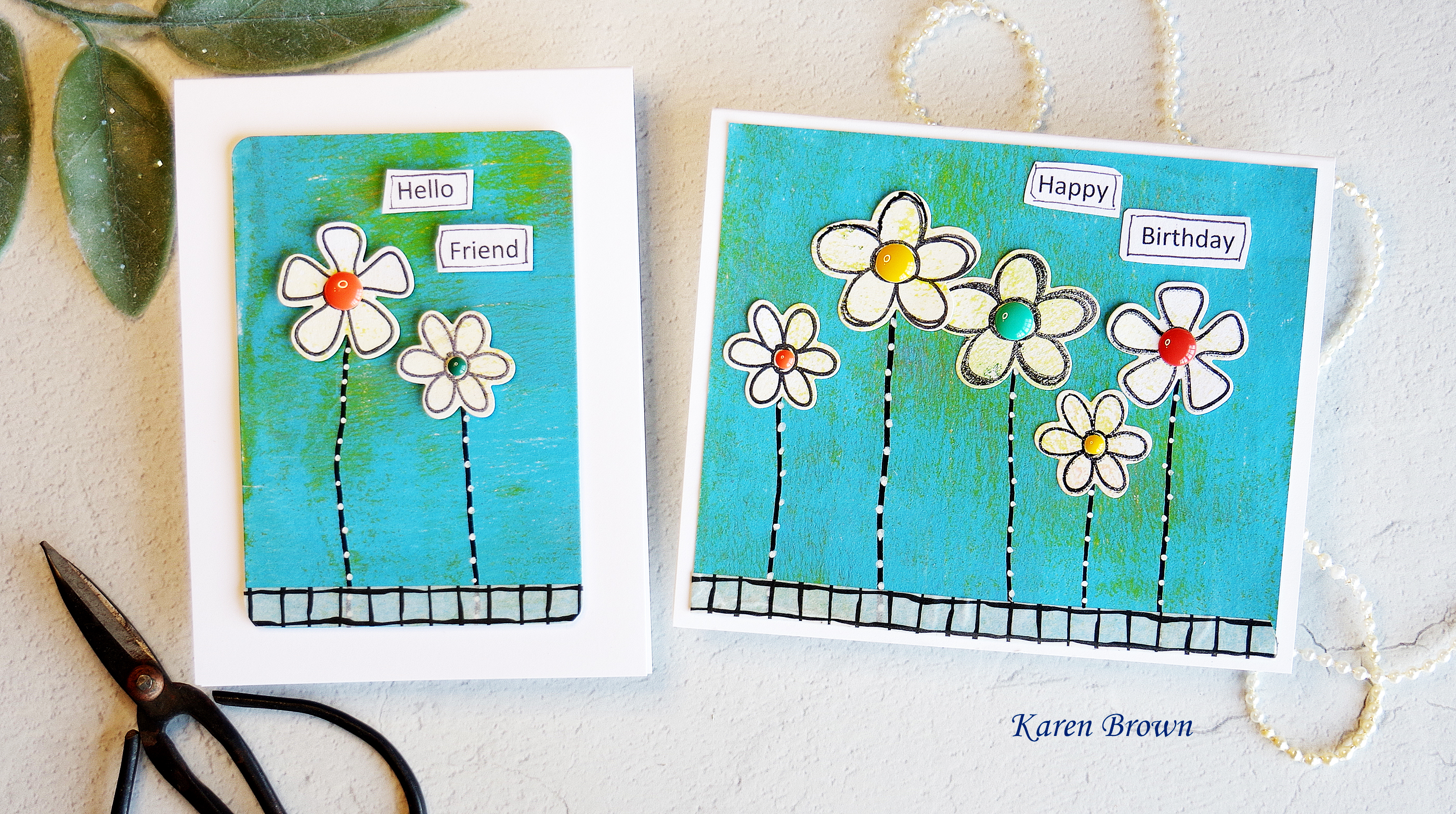 Easy Mixed Media Cards featuring Altenew Doodle Blooms, Enamel Dots, Painted Grid Washi Tape and Gel Press Prints.