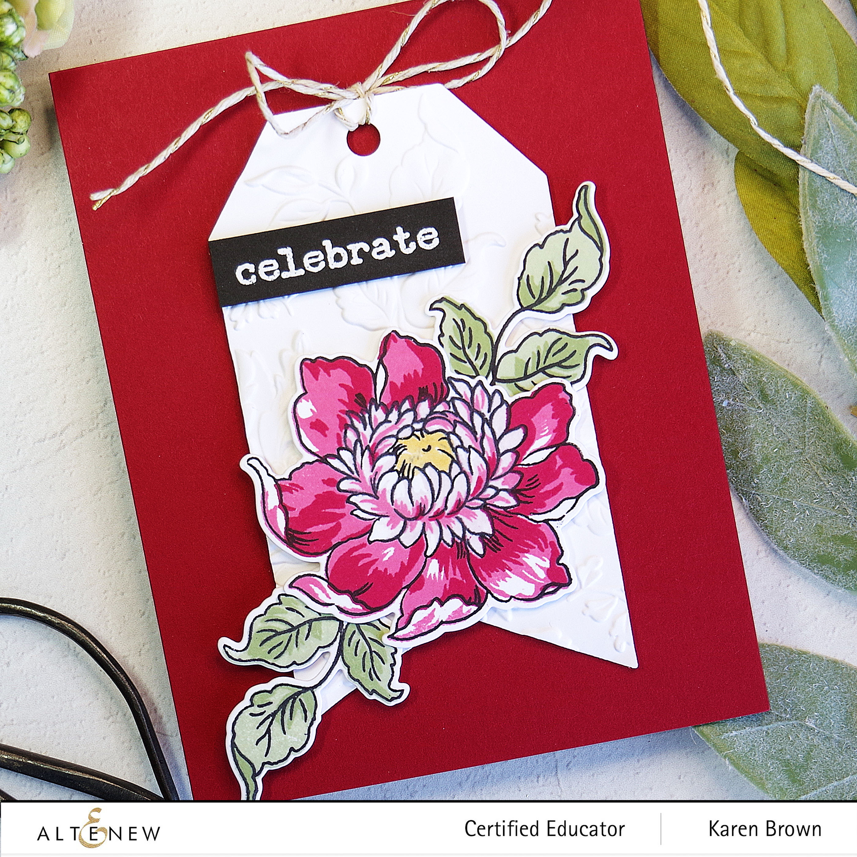 Adding texture to Altenew die cut Terrific Tags + Majestic Bloom 3D Embossing Folder.