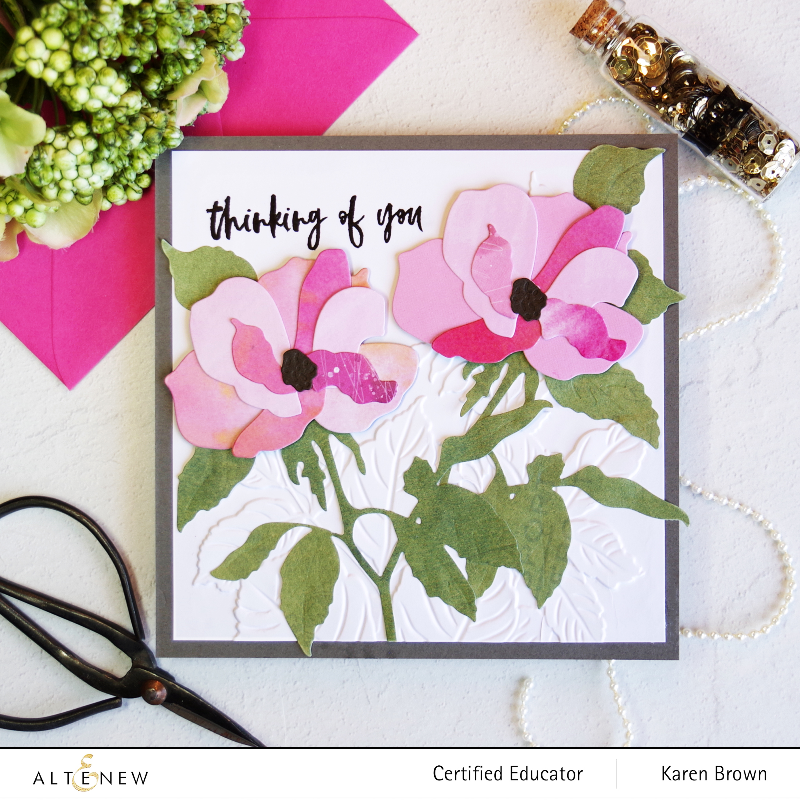 Altenew Craft-A-Flower Garden Roses die cut flower kit + handmade card