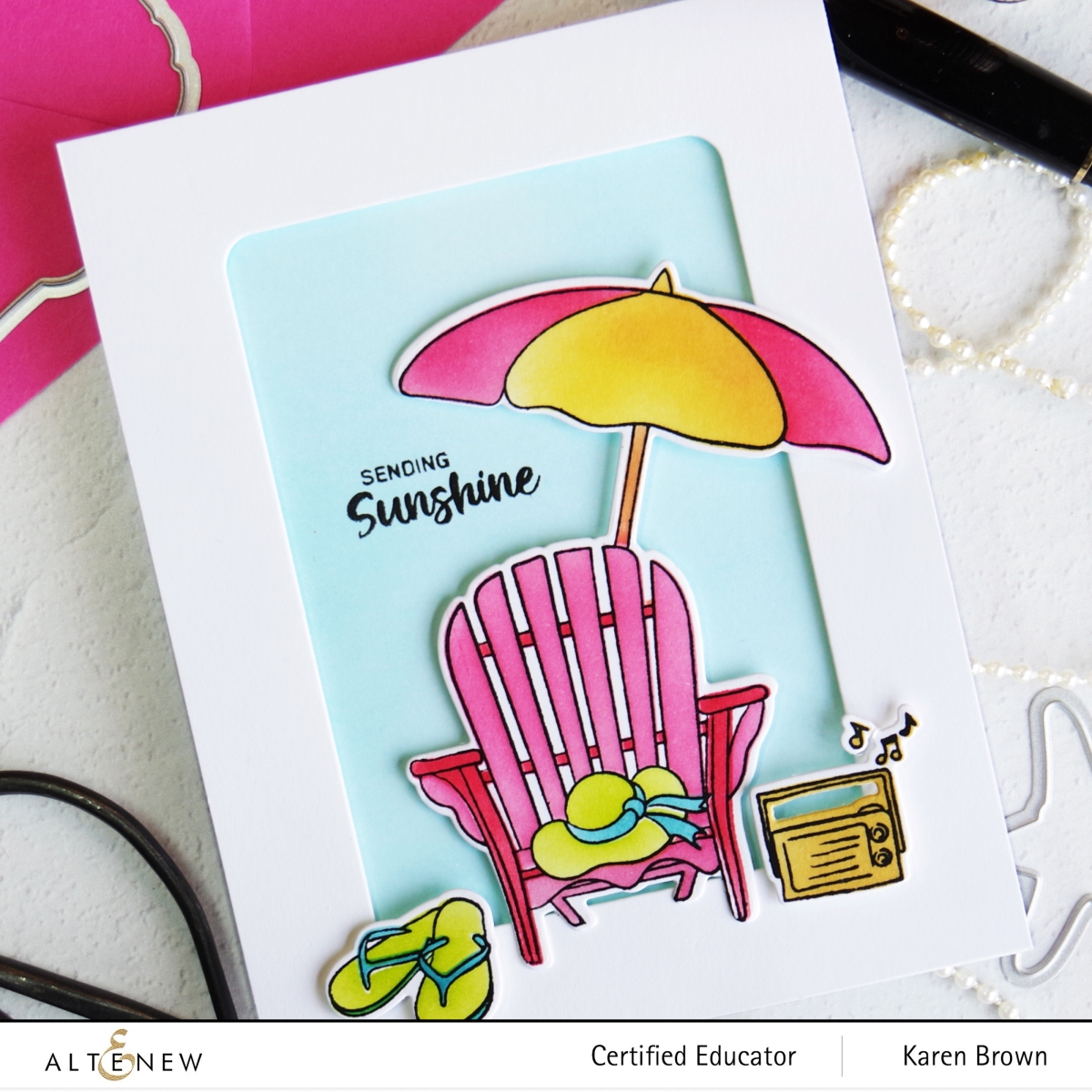 Die Cut Beach Scene  Card with Adirondack Chair, Umbrella and Flip Flops