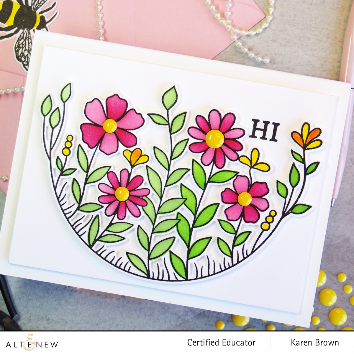 Using Coloring Stencils in Cardmaking:  Altenew's Arch of Flowers.