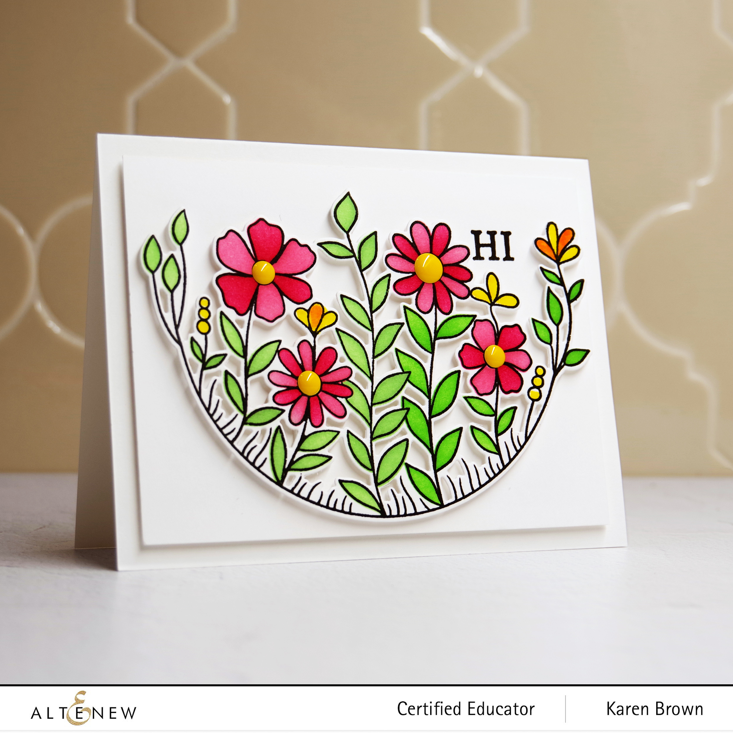 Handmade Card using Altenew's Arch of Flowers Stamp, Stencil and Die.