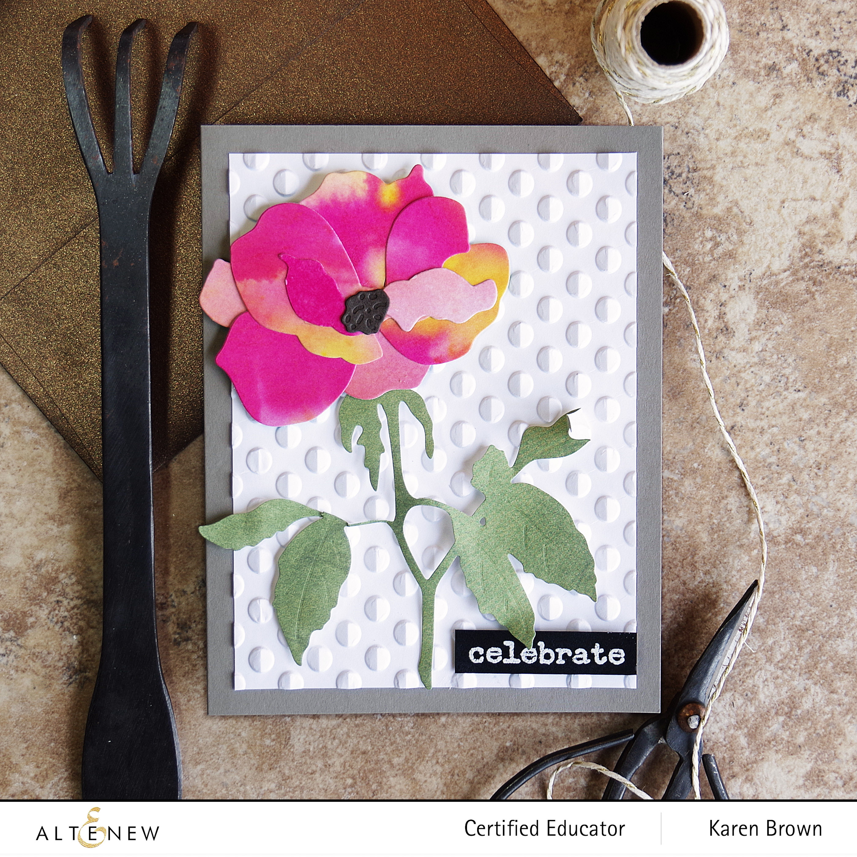 Altenew Playful Circles 3D Embossing Folder + Craft A Flower Garden Rose + Handmade Card