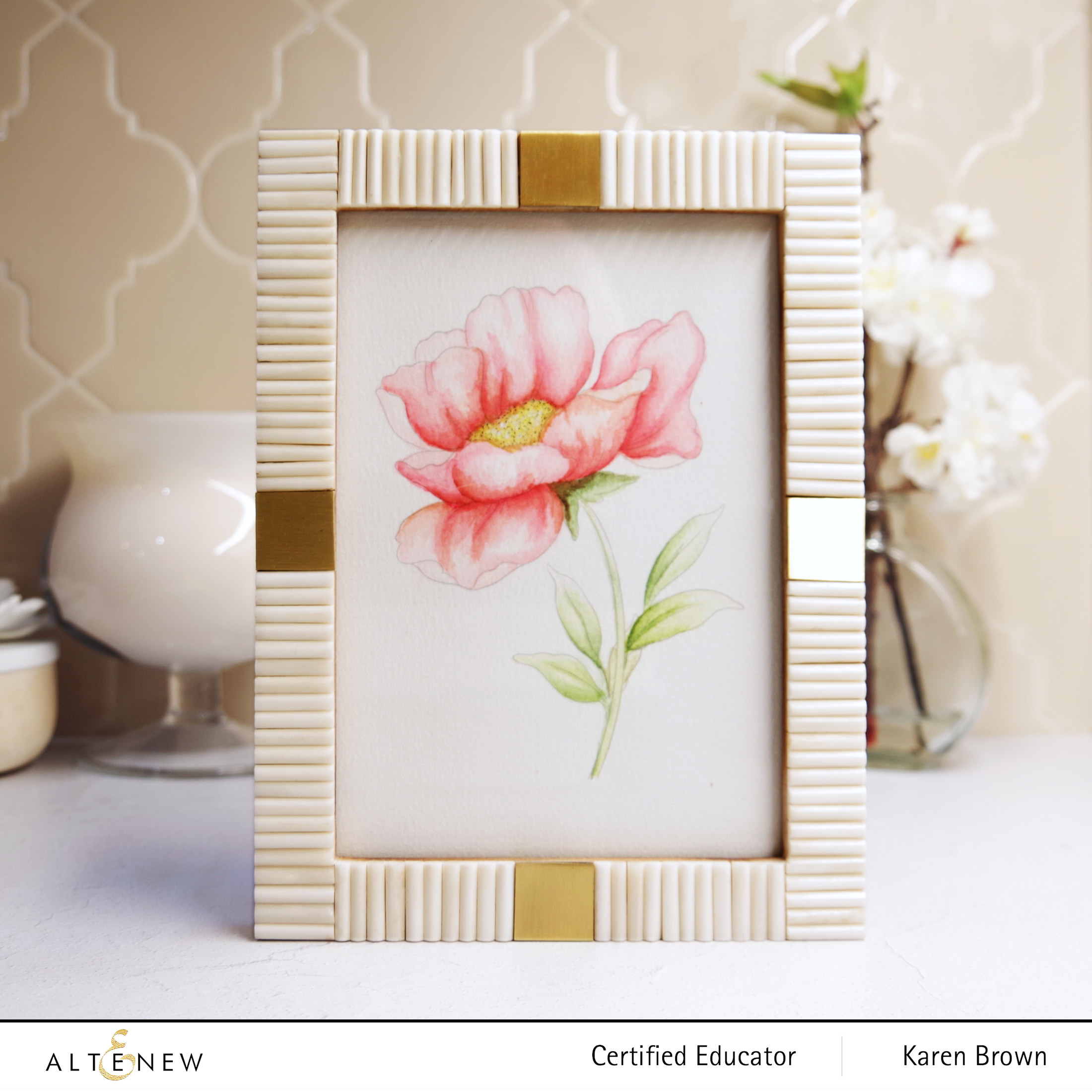  Framed watercolor Poppy from Altenew's Watercolor Coloring Book