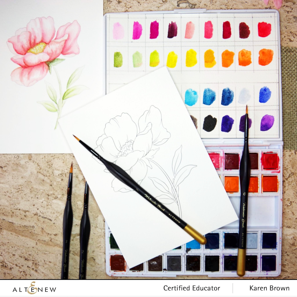 Watercolor Poppy for World Watercolor Month using the Altenew 36 Pan Set