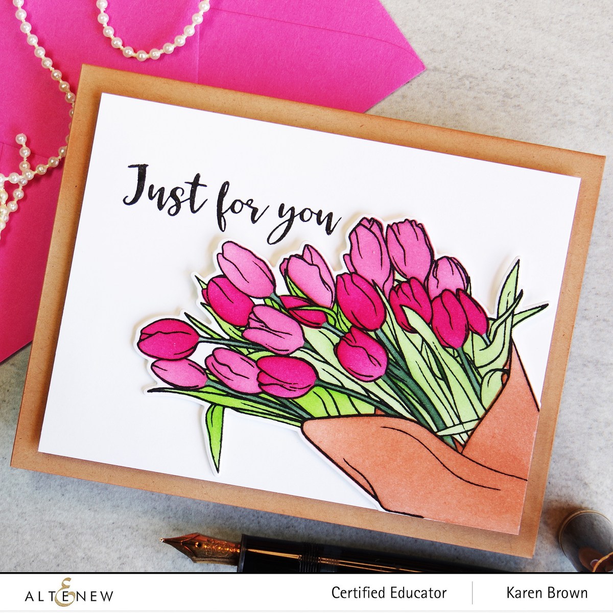 Graphic Arts floral card in pinks and reds.