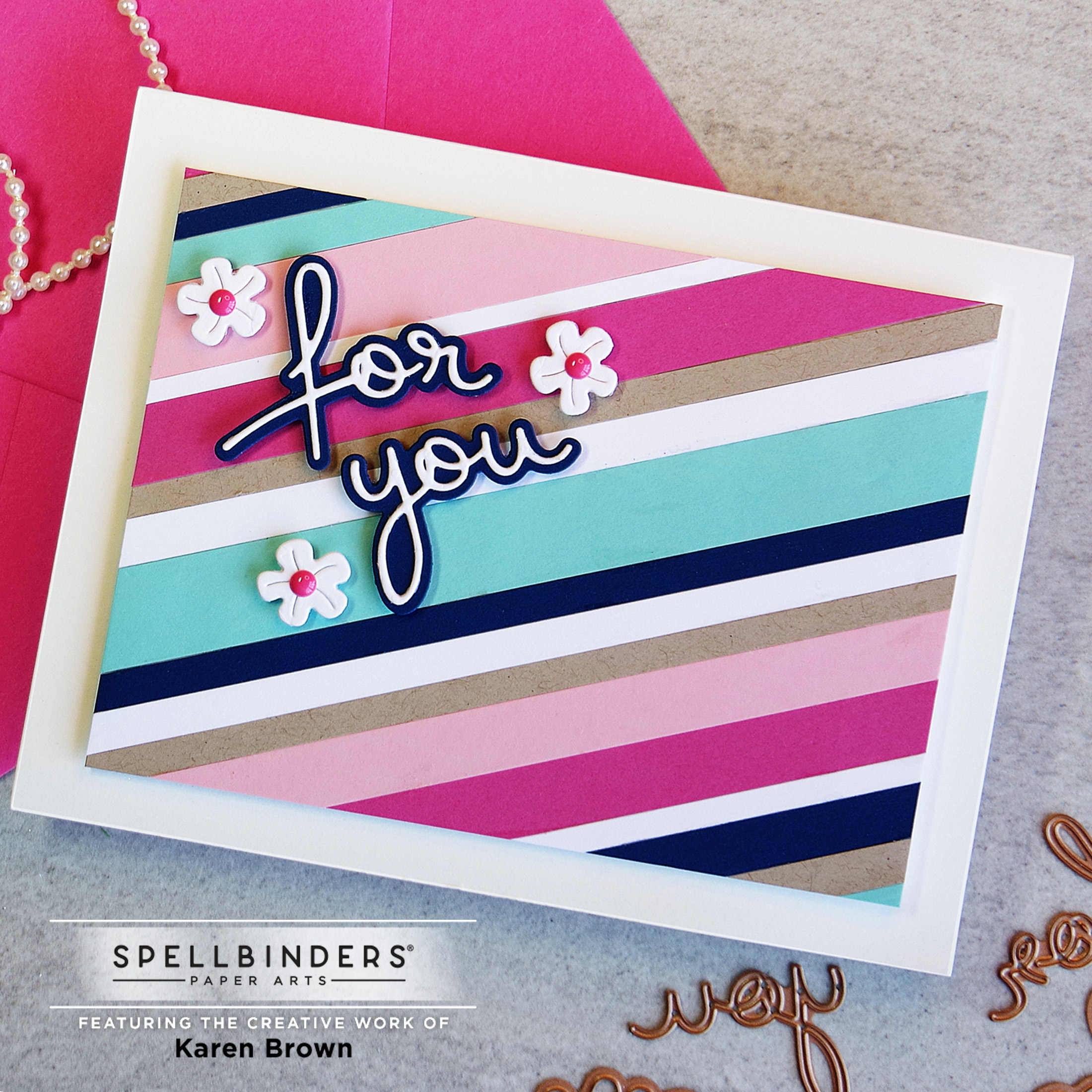 Delicate die cut sentiments with sentiment shadows.
