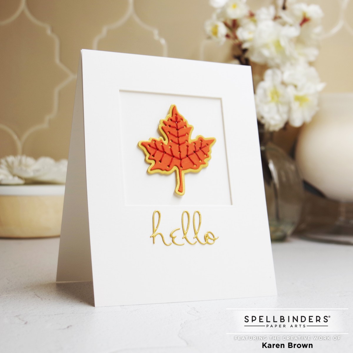 Clean and Simple stitched die cut leaf card.