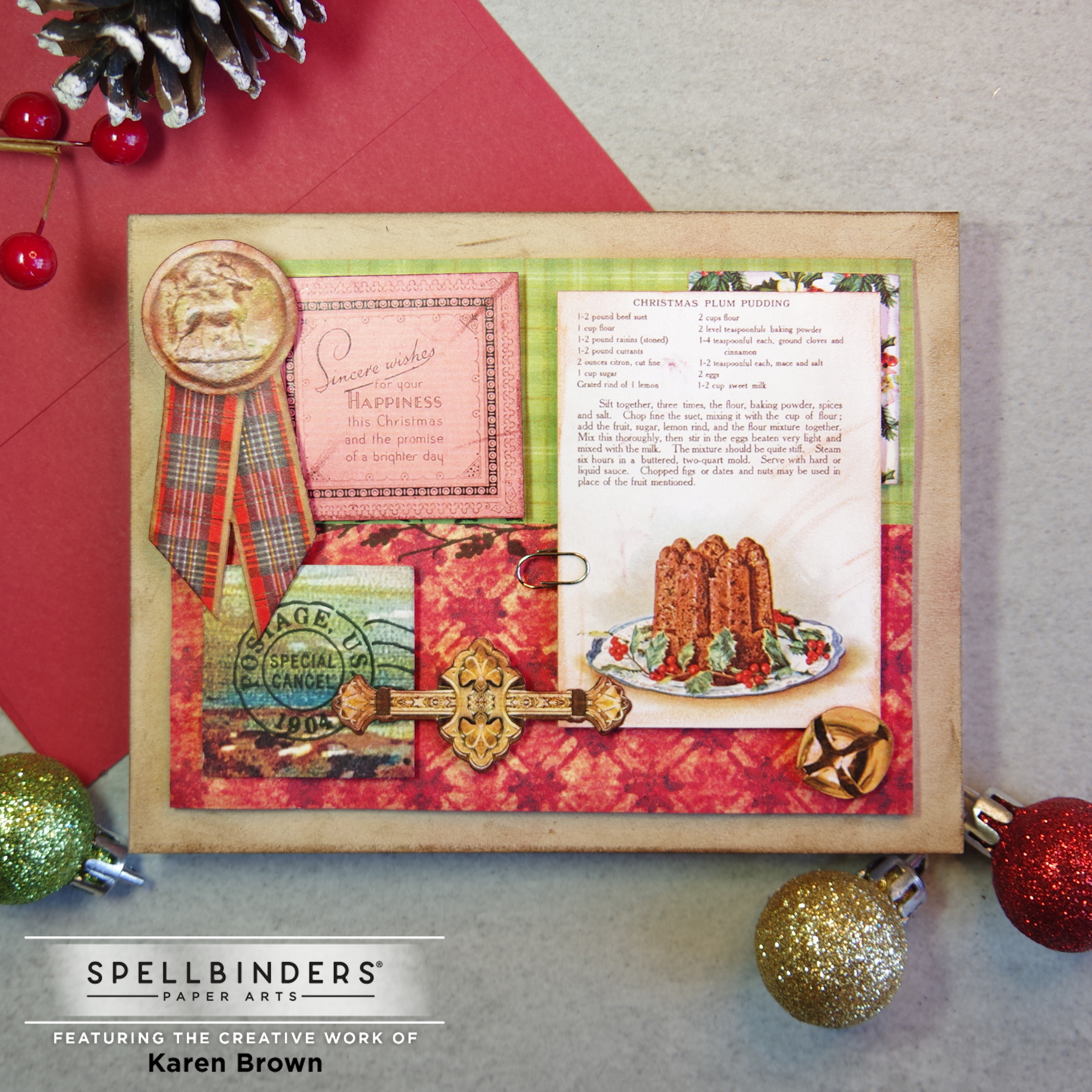 Grunged Up  Mixed Media Vintage Collage and Ephemera Christmas card.