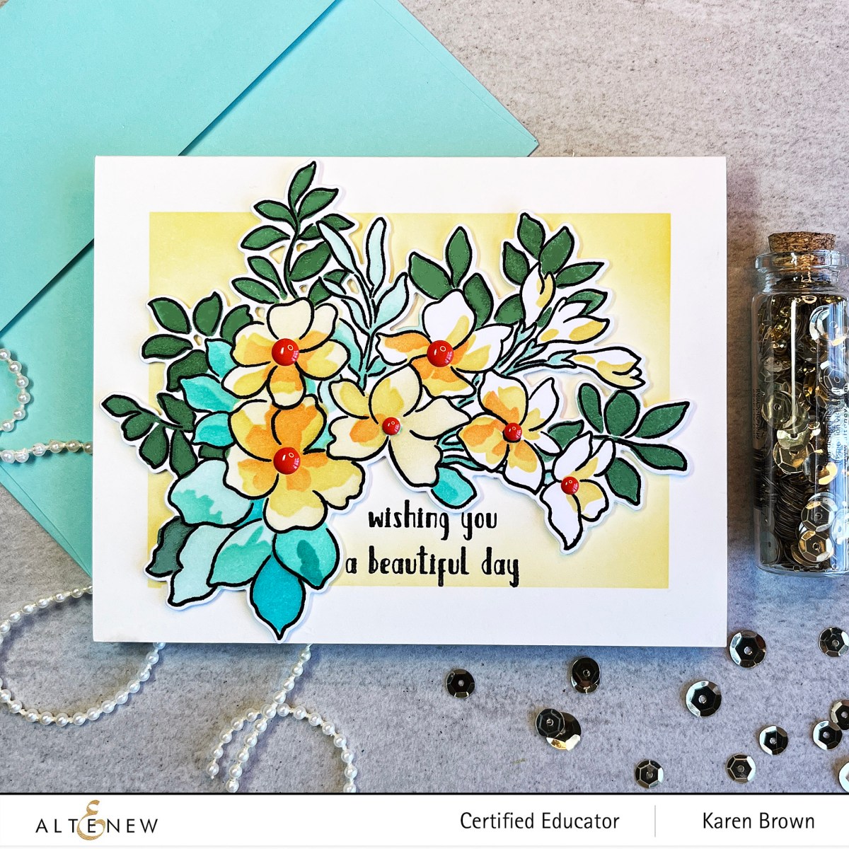 Using Altenew's Craft Your Life Watercolor Flowers coloring stencil.