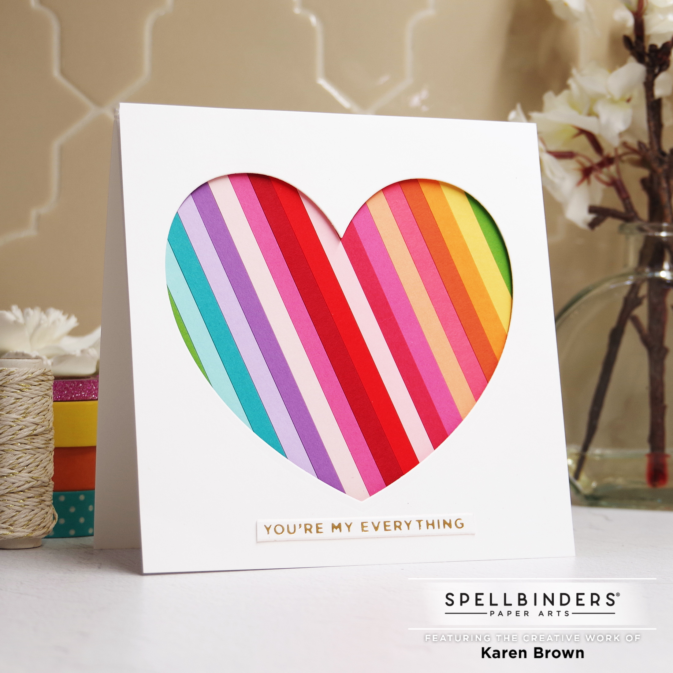 Die Cut Rainbow Heart Valentine Card using Spellbinders December 2022 Large Die of the Month Club Kit.