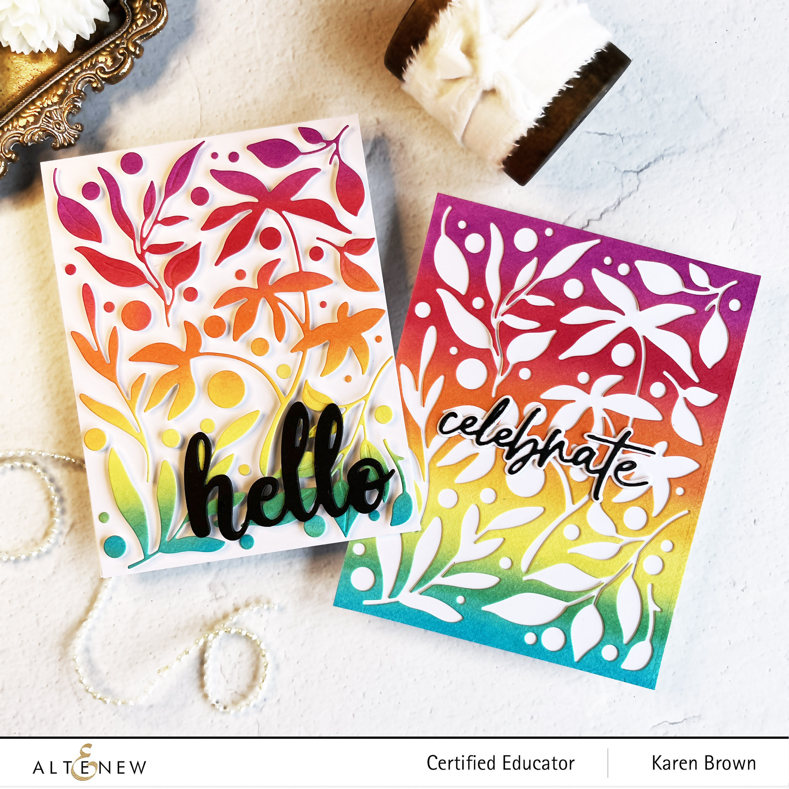 2-For-1 Cards with Altenew's Zero Waste Leaf Pattern Cover Die.