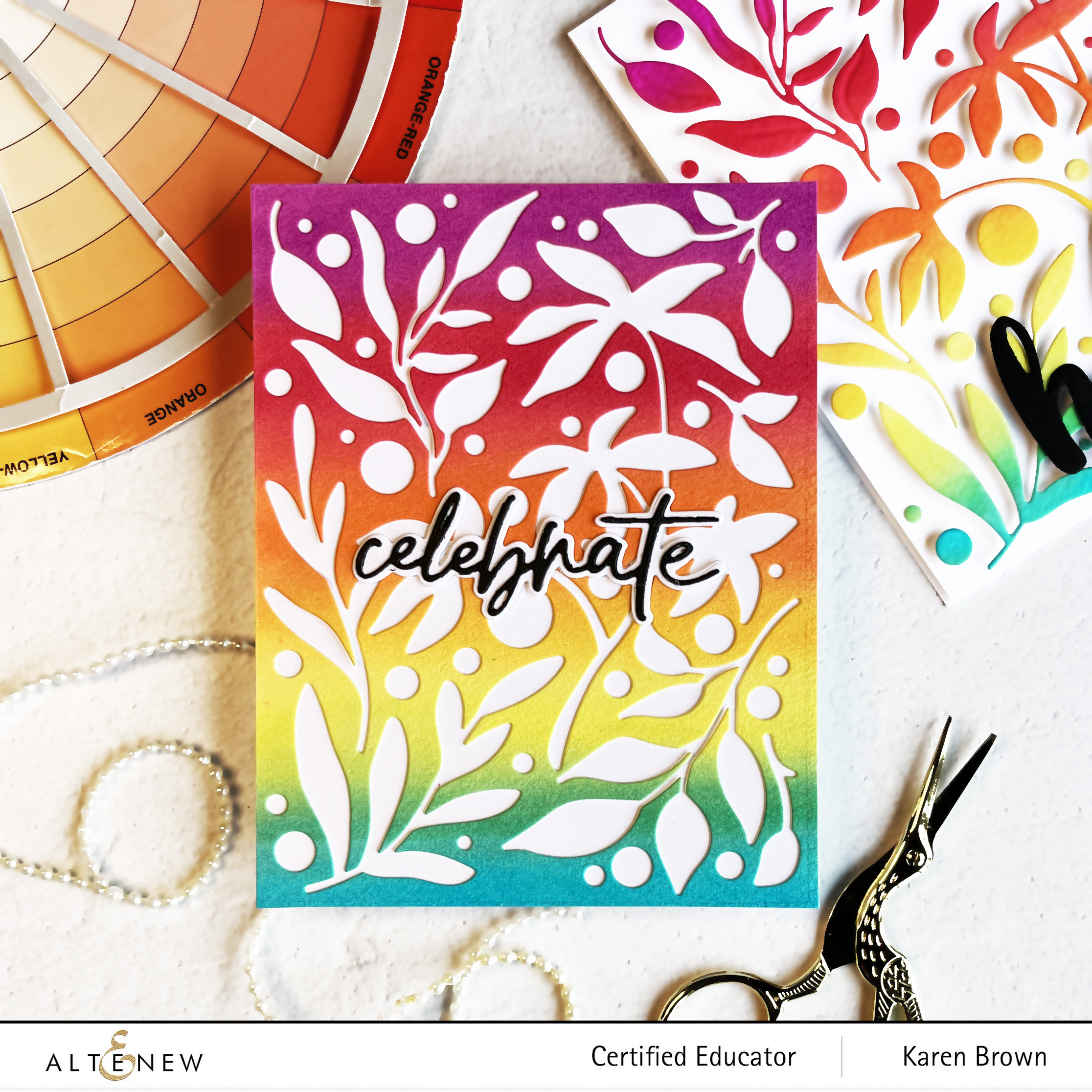 Negative 2-For-1 card with Altenew's Zero Waste Leaf Pattern Cover Die.