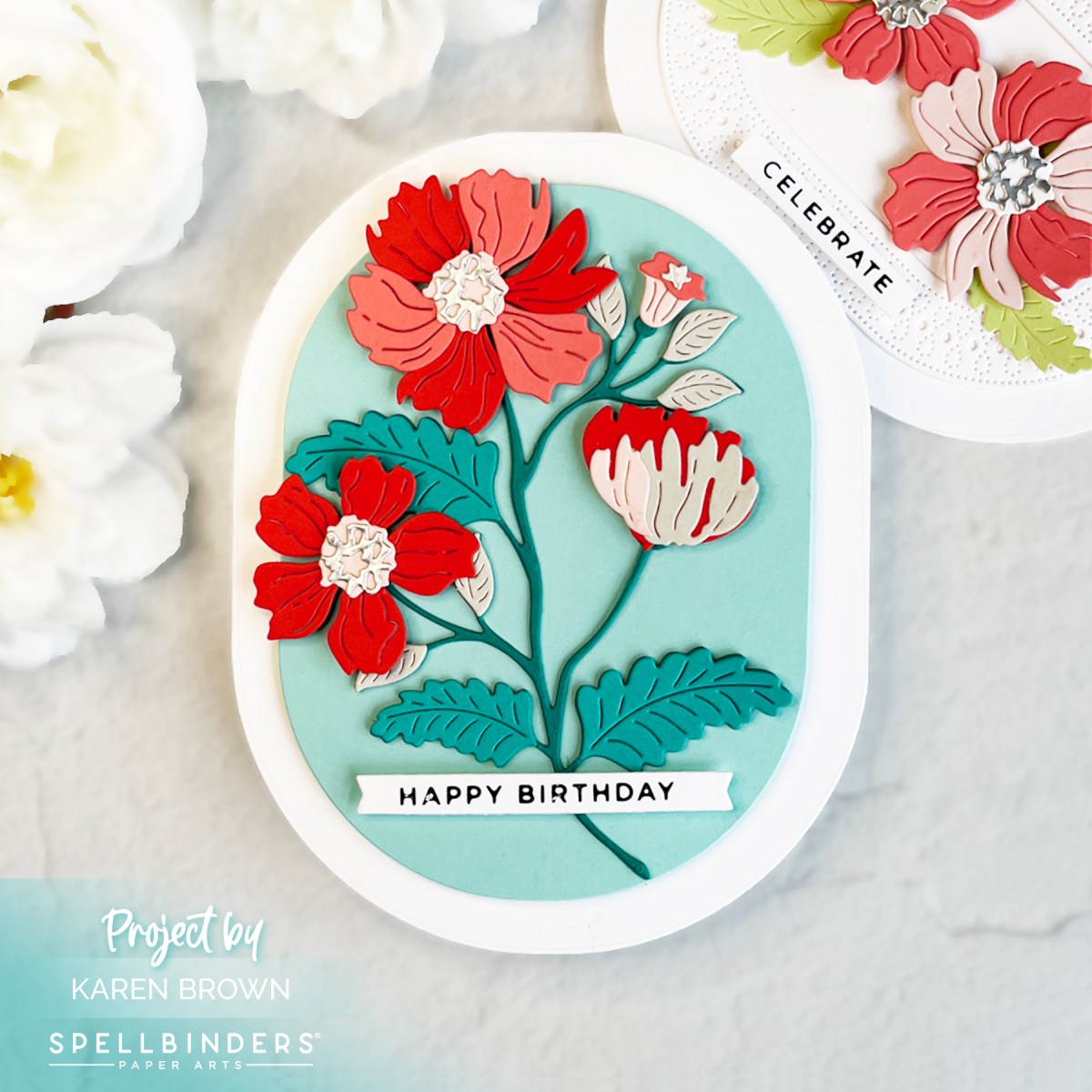 Spellbinders Stylish Oval Hello You Floral Dies (S5-565) + Oval Nesting Dies (S5-562) on a handmade card.