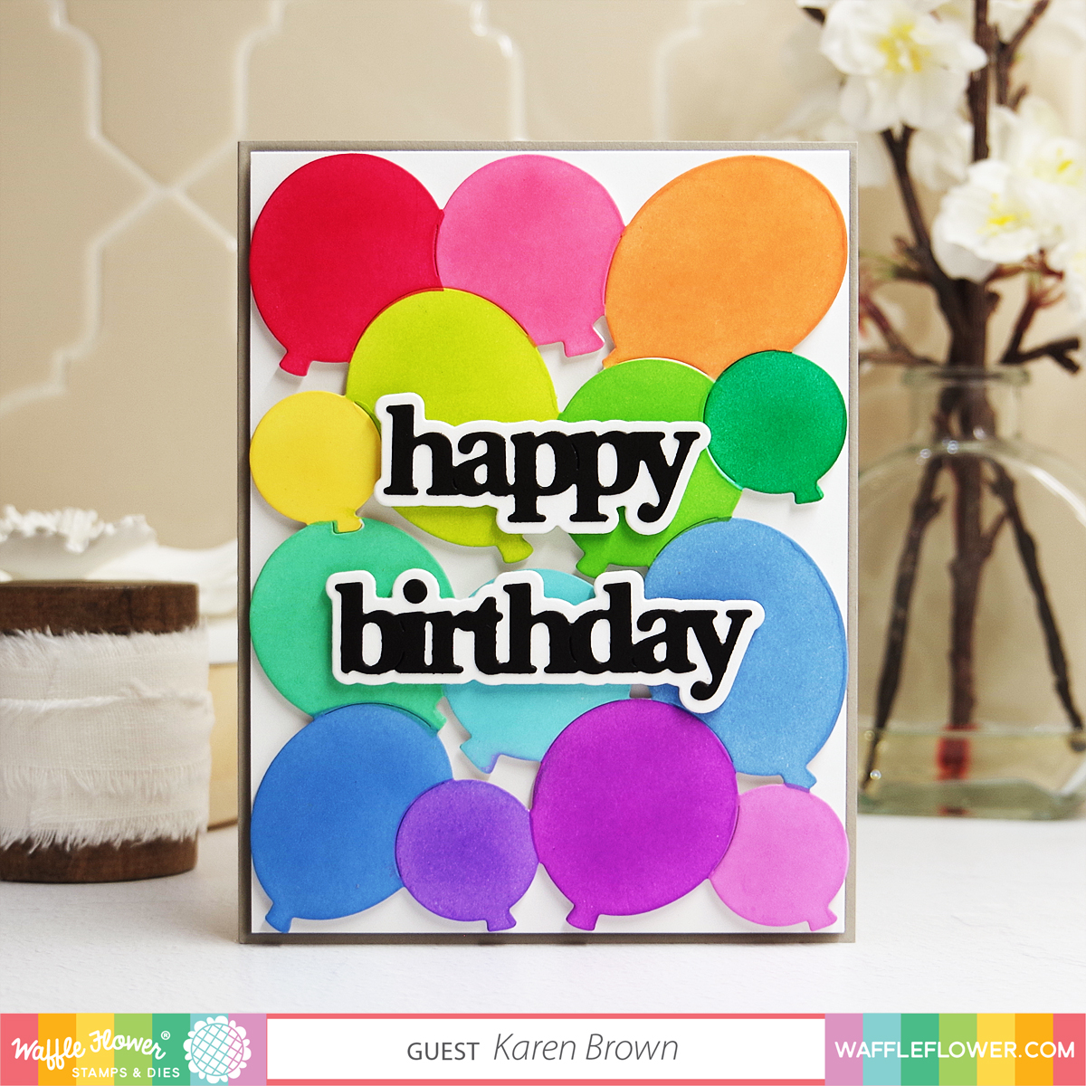 Waffle Flower Print and Script Happy Birthday cards:  421352
