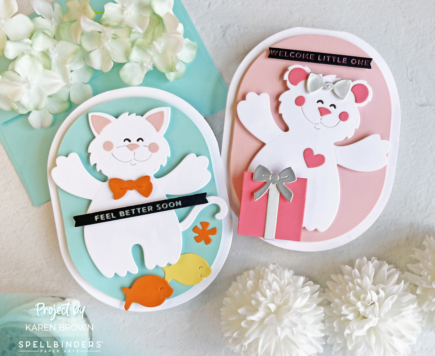 Spellbinders Stampendous Hugs Collection handmade card with Kitty Hugs (S5-587) and Bear Hugs (S5-586).