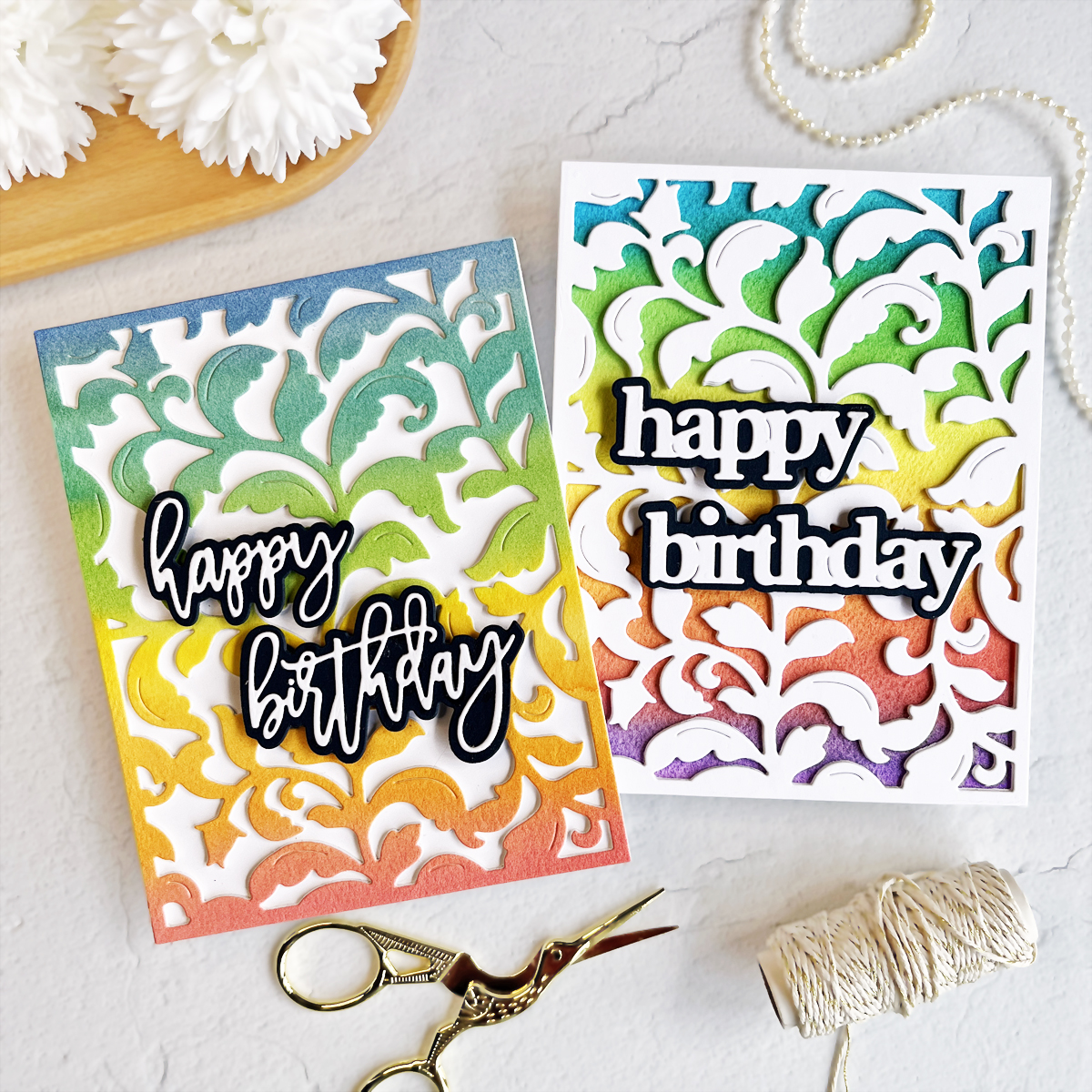 Waffle Flower Crafts Flourish Panel Die:  Cards Two Ways