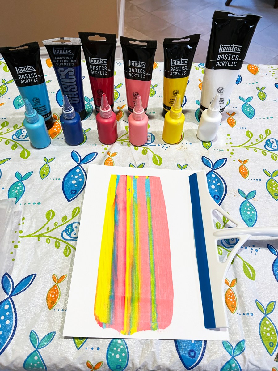 Acrylic Paint + Shower Scraper + Squeegee Scrape Technique