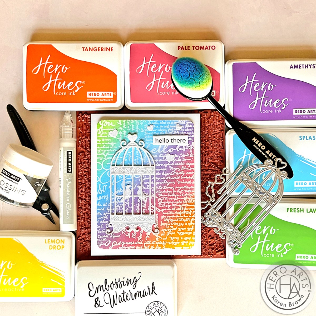 How to ink blend a rainbow colored handmade card background.