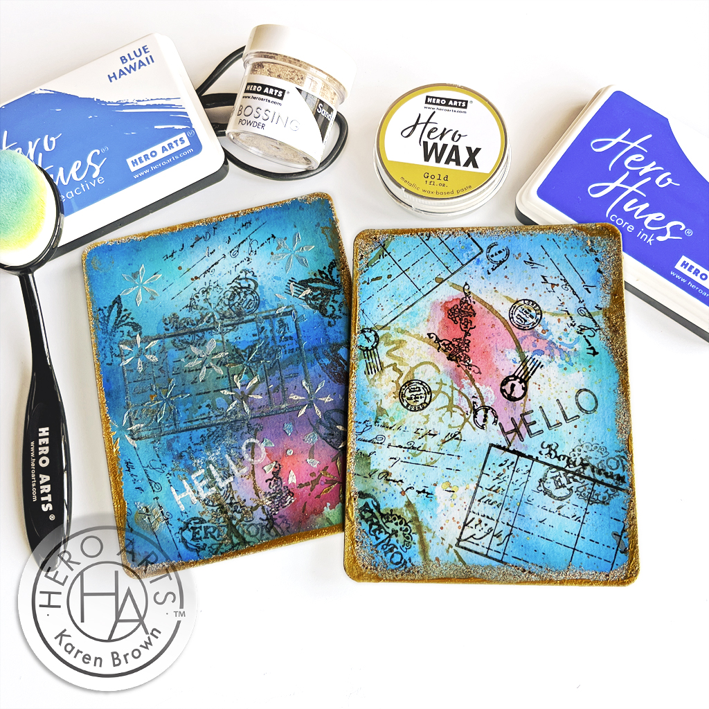 Hero Arts Mixed Media Cards using CM740 Vintage Postmarks and Tickets

CM739 Vintage Maps and Ledger stamps.