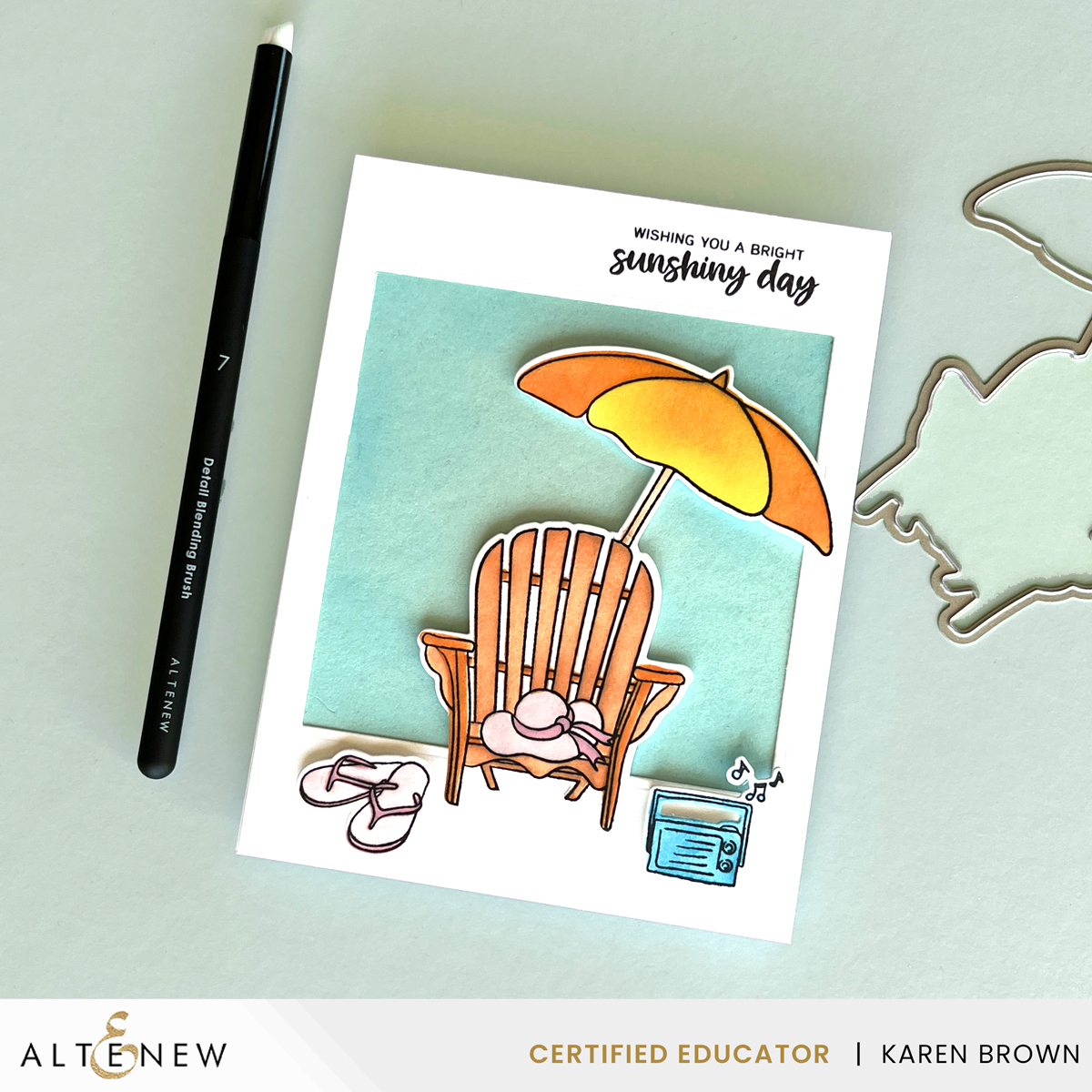 Create a beach scene card with Altenew's Summer Wishes stamp, die and coloring stencil kit.  