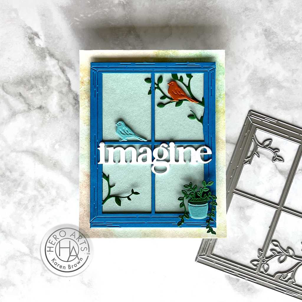 Hero Arts Hero Studio Fancy Die of the month (June 2024) handmade card window scene.