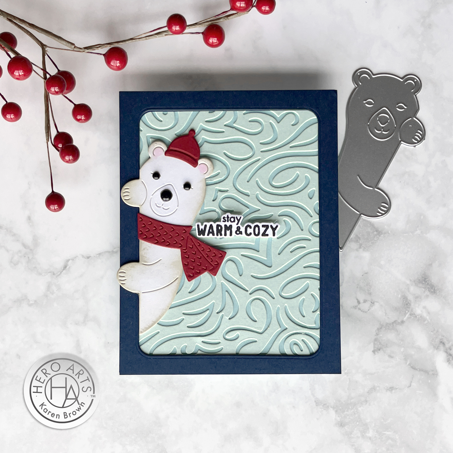 adorable peeking polar bear card