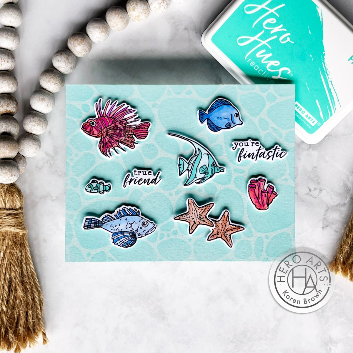 How to create a water/ocean/lake background with Hero Arts Pebbles and Stones stencil.